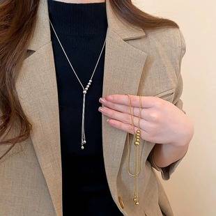 Metal Bead Sweater Chain for Women, Niche Luxury Style, Long Necklace, Fashionable Versatile Accessory, Early Spring Cross-Border