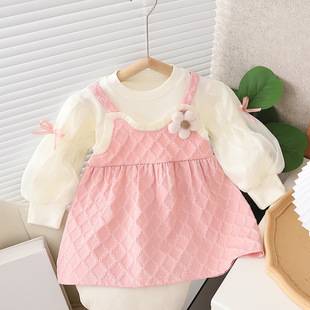 Special offer children's clothing girls long sleeve dress autumn new children's baby princess skirt little girl fake two-piece skirt