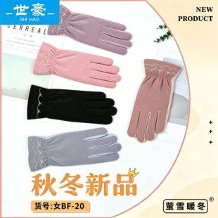 Winter gloves women's fleece-lined thickened warm student cold-resistant touch screen riding driving electric car gloves wholesale
