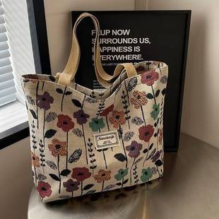 Popular large-capacity niche shoulder bag women's 2024 new ins canvas bag tote class handbag commuter bag