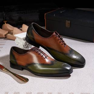 39-46 European Size Men's Leather Shoes Leather Brown Green Fashion Business Dress Oxford Shoes Official Wedding Dress Shoes