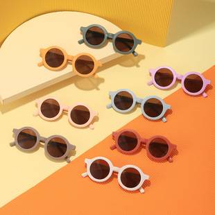 2023Ins Kidsren's Sunglasses Retro Boys and Girls Kidsren's Sunglasses Ready-Made Baby Round Frame Sunglasses