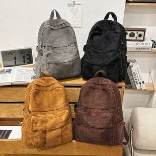 ✅ 2026 Summer New Suede Backpack Foreign Trade Retro Backpack Simple Trendy Backpack