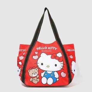 In-Stock Japanese-Style Kt Cat Cartoon Plaid Tote Bag Large Spherical Shoulder Shopping Bag Casual Balloon Bag