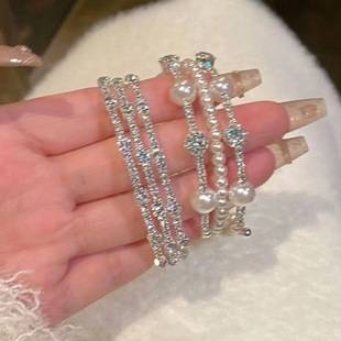 "Elegant Uprising" Flash Zircon Light Luxury Niche High-end Simple Pearl Bracelet Princess Super Fairy Palace Style