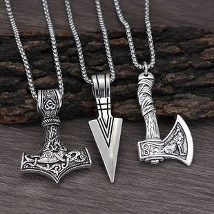 Film and Television Merchandise Nordic Viking Alloy Engraved Hammer-Shaped Vintage Necklace European and American Men's Jewelry