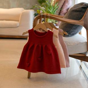 Dropshipping Girls' Knitted Vest Dress, Baby Autumn and Winter Stylish Dress, Red Heart-Shaped Sleeveless Dress N829
