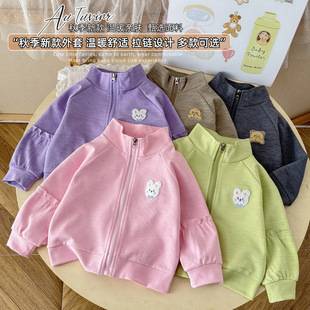 Children's Stand Collar Thin Jacket with Zipper, Spring and Autumn Cartoon Sweatshirt for Boys and Girls, Casual Top Jacket