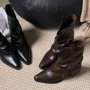 2025 Autumn and Winter New Style Short Boots for Women with Chunky Heels and Pointed Toe Design, British Style Women's Boots, Mid-Calf Boots for Women
