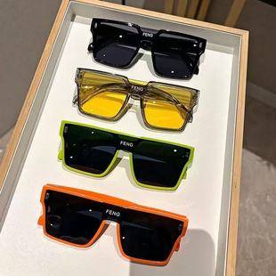 Sunglasses Men's Trendy Punk Street Photographic Vintage Square Yellow Anti-UV Big Face Slimming Driving Sunglasses for Women