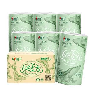 Heartfelt Velvet Cube Kitchen Roll Paper, 6 Rolls, 85 Sheets, Oil-Absorbing and Water-Absorbing Kitchen Paper, Washable