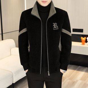 New Thickened Men's Coat, Woolen Coat with Patchwork, Casual, Versatile, Fashionable and Trendy, Short Jacket for Spring, Autumn and Winter