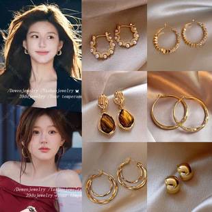 925 Silver Needle Popular Same Style Gold Earrings for Women Accessible Luxury High-End Elegant Pearl Earrings Retro New Earrings