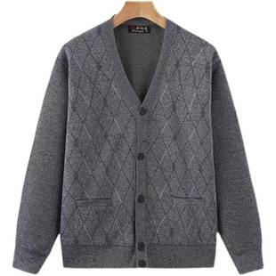 A generation of hair middle-aged and elderly cardigan sweater coat men's spring and autumn V-neck sweater jacquard dad cardigan
