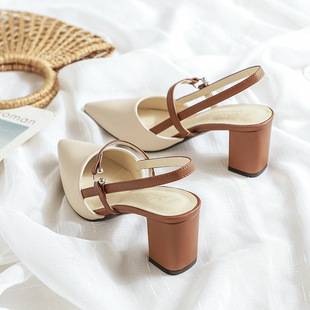 Foreign Trade Baotou Sandals Women's Summer New Pointed Cyber Popular High Heels Fashionable Rear Empty Thick Heel Fashionable Skirt Shoes