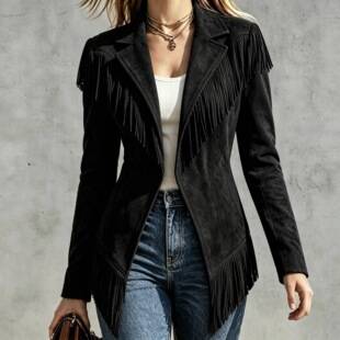 European and American retro women's coat, new autumn and winter suede fringed slim-fit lapel long-sleeve jacket