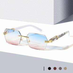 Cross-Border New Style Frameless Cut-Edge Sunglasses for Women, the Same Style as Internet Celebrities, Fashionable and Trendy Gradient Ocean Lens Sunglasses