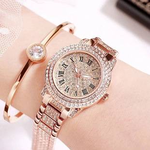 Full Diamond Starry Sky Women's Watch Roman Numeral Quartz Women's Watch Light Luxury Diamond-Encrusted Wristwatch Popular on Live Streaming Wholesale
