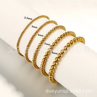 European and American Amazon's Popular 18K Gold-Plated Stainless Steel Bead Bracelet, Simple and Fashionable Beaded Elastic Non-Fading Bracelet