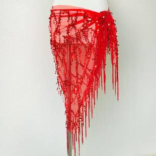 Halloween Belly Dance Waist Chain Sequined Tassel Triangle Scarf Dance Performance Hip Scarf Beginners Practice Girdle