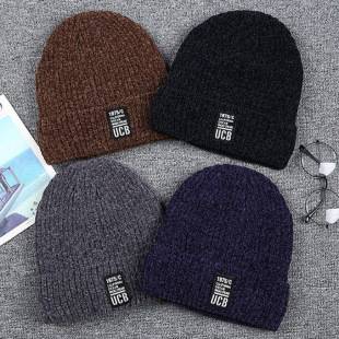 Hat Autumn and Winter Ear Protection Warm fleece-lined Men's Hat Thickened Knitted Wool Hat Labeling Pullover