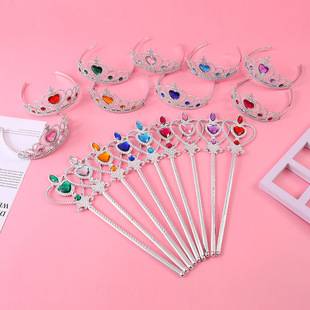 Manufacturer's Ready-Made Children's Headwear Crown Princess Clothing Accessories Fairy Wand Gem Crown Magic Wand Headband Jewelry