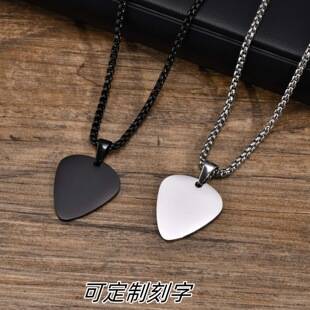 Cross-border new stainless steel guitar pick pendant lettering love titanium steel necklace fashion personalized jewelry wholesale