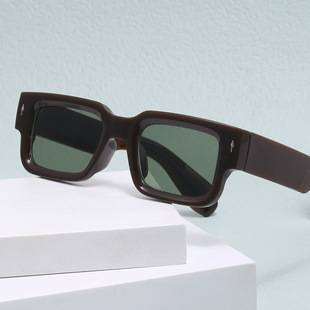 2026 European and American Thick-Framed Men's Sunglasses Trendy Square Frame Export Glasses with Personalized Rivet Decoration Cross-Border Sunglasses