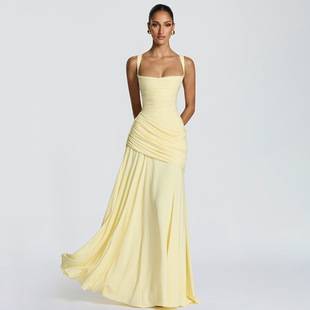 European and American 2026 Spring/Summer New Cross-Border Women's Fashion Elegant Solid Color Sleeveless Waist-Cinching Flared Strap Dress for Women