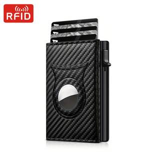 RFID Apple Airtag Men's Wallet Carbon Fiber Tracker Card Bag Three-fold Magnetic Buckle Wallet Change Wallet