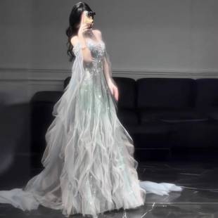 2026 New Style Off-Shoulder Ball Gown Evening Dress with a Light Luxury and Elegant Vibe, Niche Design for Hosts, Students, and Artistic Exams, Super Fairy-Like Dress