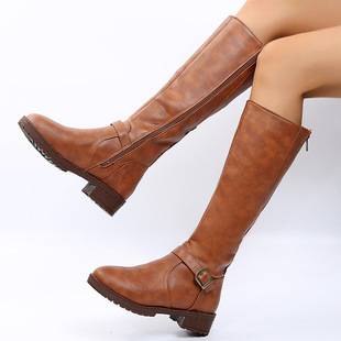 Cross-Border special for women's leather boots 2021 Spring and Autumn New zipper low-heeled boots European and American style Knight boots high-heeled women's boots