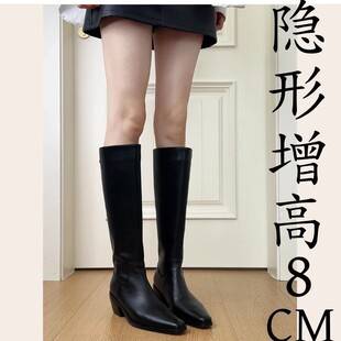 [Ready Stock] Inner Height 8cm, New Autumn and Winter Style Velvet Boots, Thick Heel High Boots, Women's Thick Heel Knight Boots
