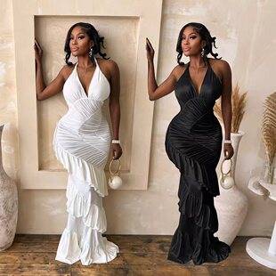 Cy902437 European and American Style Solid Color Halter Neck Bodycon Dress for Women, New Summer Fashion Dress