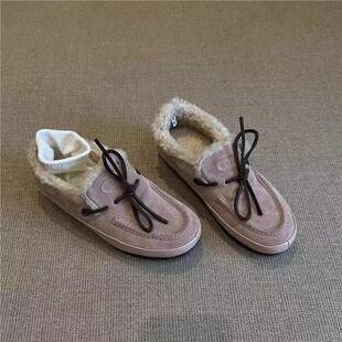 In Stock, Ships Instantly! Retro Lace-Up Suede Leather Vintage Plush Warm Bowknot Furry Shoes Winter Loafers