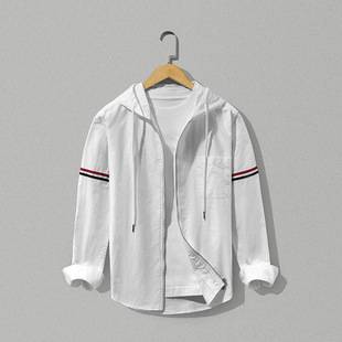8980 Men's Spring and Autumn Tb Color Stripe Hooded Zipper Pure Cotton Jacket Trendy Easiest for Match Slim Casual Hooded Jacket
