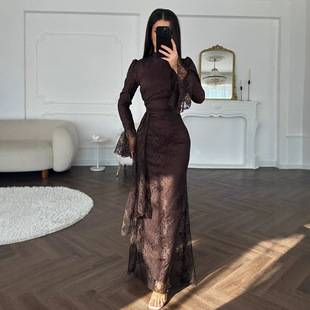 2026 Autumn/Winter Cross-Border Women's Fashion European and American Independent Website Amazon Elegant Lace Bodycon Evening Dress