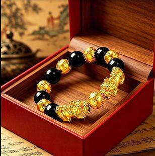 Alloy gold-plated Pixiu exquisite couple's bracelet, unisex imitation gold bracelet, Buddhist bead jewelry, gift wholesale