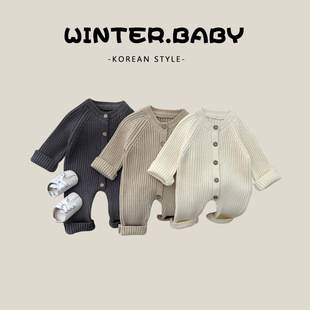 Korean Style Baby Jumpsuit Autumn and Winter Clothing for Boys and Girls, Solid Color Knitted Crawling Suit, Newborn Autumn Sweater Romper
