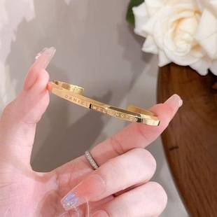 Simple Letter Plain Circle Bracelet Women's Open Titanium Steel Bracelet Couple Bracelet Light Luxury Bracelet Bracelet String Hand Jewelry