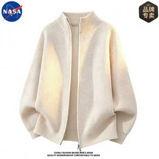 NASA brand high-quality minimalist knitted cardigan zip-up sweater for men, autumn casual old money style handsome jacket