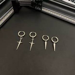 Four-Pointed Star Hoop Earrings, Cool Style, Niche Design, Fashionable and Versatile Cross Earrings, High-End Daily Hip-Hop