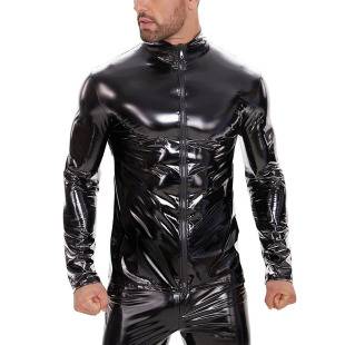 Cross-Border Products European and American Men's Pvc High-Gloss Patent Leather Jacket Sexy Leather Jacket No Odor Accurate Size