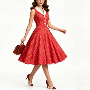 Hepburn-Style Retro Summer Outing Court-Style Waist-Cinching Light Dress Annual Party Performance Outfit Large Hem Polka Dot Dress for Women