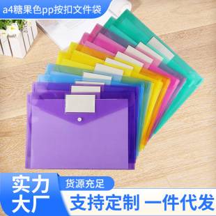 Plastic Transparent File Bag A4 Candy Color Pp Snap Transparent Storage File Bag Student Office Plastic File Bag