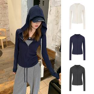Aimido Korean-style autumn versatile comfortable warm slim-fit double-zipper hooded sweatshirt knitted cardigan jacket for women