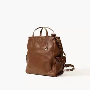 Song Jiang Mingqi's same style unisex light-luxury retro vegetable-tanned leather large-capacity laptop backpack