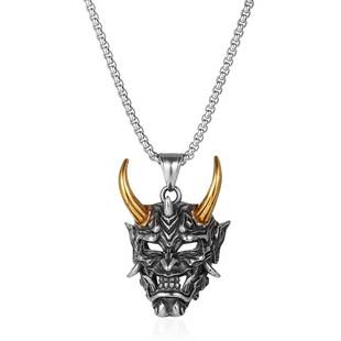 2025 Wish Cross-Border New Golden Horn Prajna Pendant European and American Men's Ghost Mask Necklace Halloween Gift