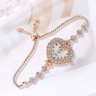 Fashionable Compact Rhinestone Ladies Watch Preppy Style Small Dial Heart Diamond Steel Belt Bracelet Watch Trendy Watch