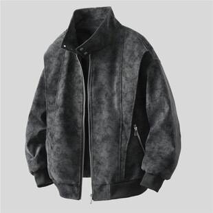 Tangtuan jacket for men and women, spring style, American retro baseball collar, casual loose fit, washed leather jacket, Hong Kong style
